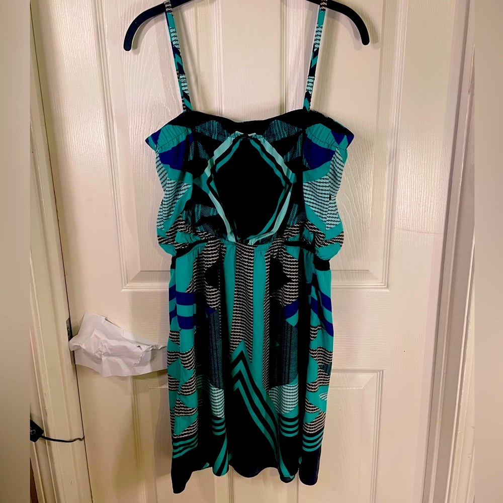 Express strap/strapless blue and green Aztec Printed